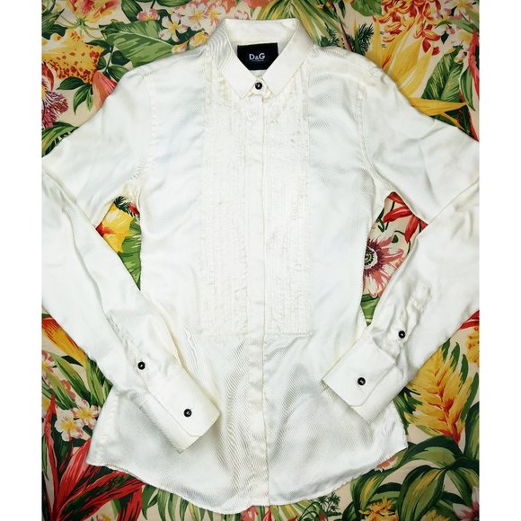 Dolce & Gabbana Tops - Dolce & Gabbana Womens D&B Tuxedo Blouse Silk Off White 36